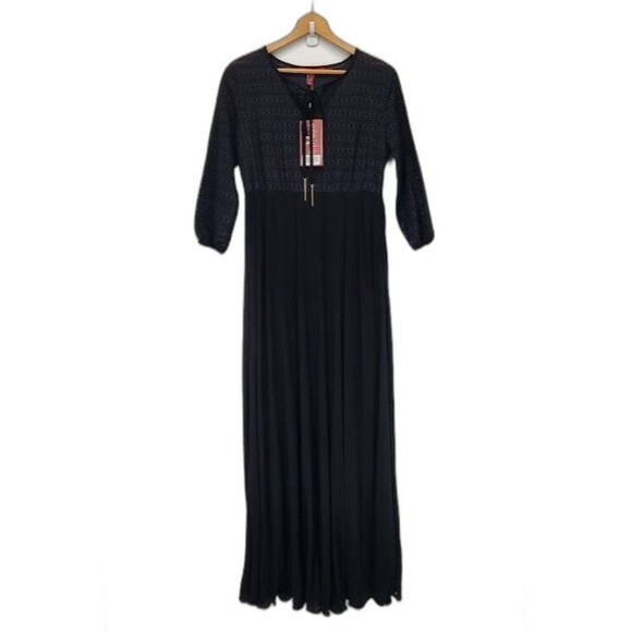 New Max Mara Studio Gelosia Maxi Dress Eyelet Crochet/Jersey Knit Black Medium - Picture 1 of 4